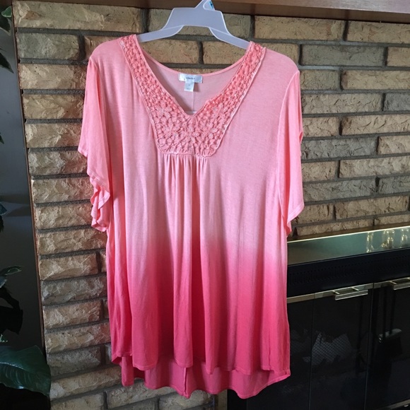 CJ Banks Tops - CJBanks Coral & Lace Summer Top, 3X